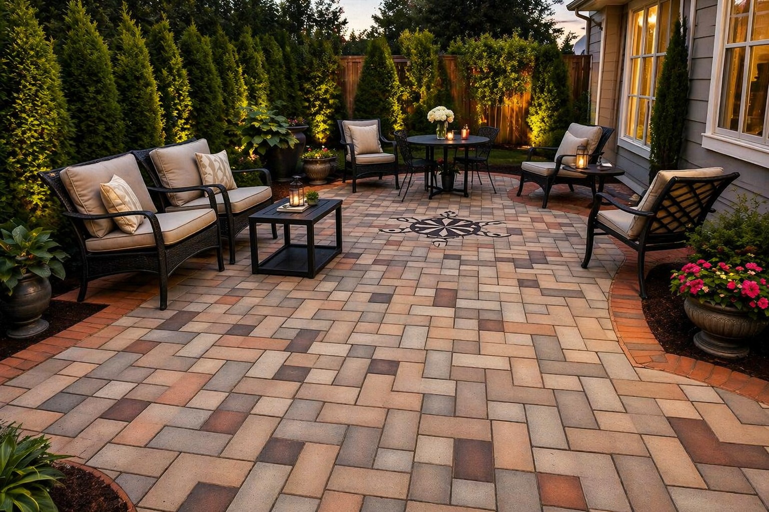 Modern backyard paver patio and outdoor living area