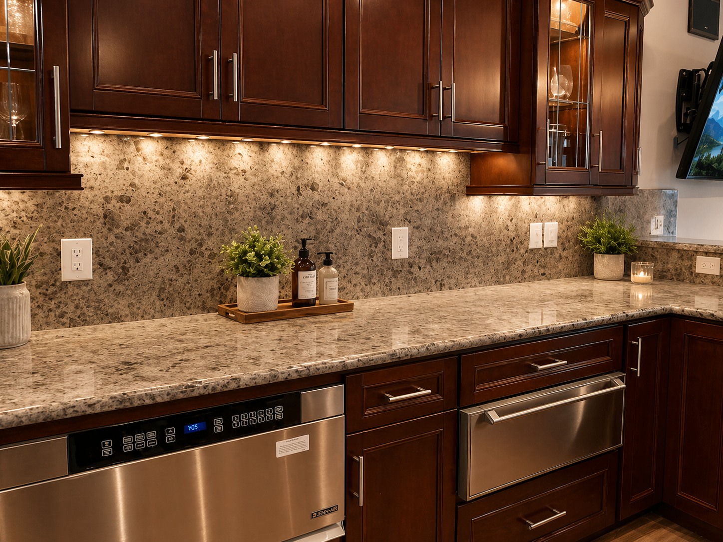 Stone kitchen backsplash